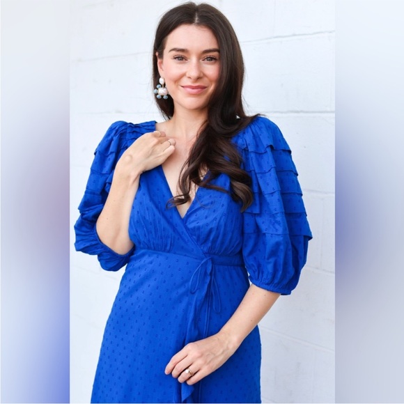 NWT Farm Rio Blue Ruffle Wrap Dress Size S - Picture 3 of 10